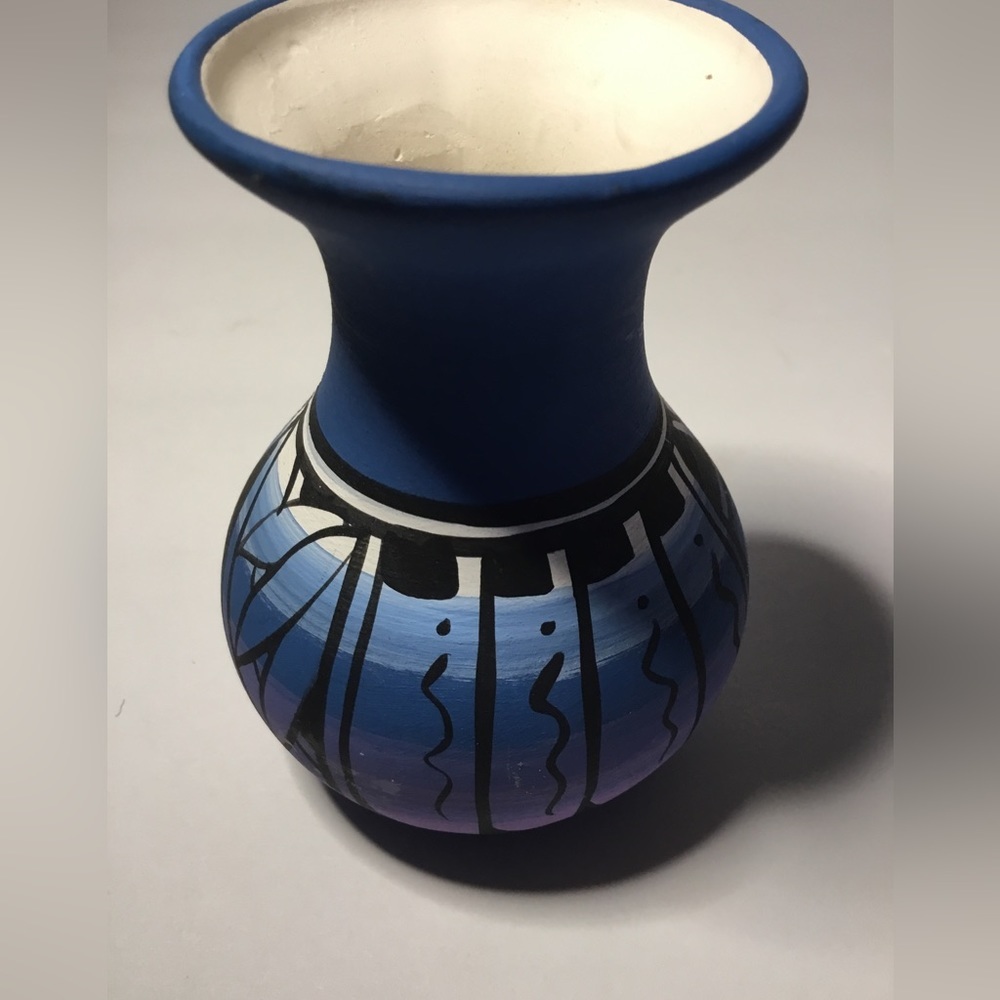 Miniature Blue Navaho Vase, signed AT VT